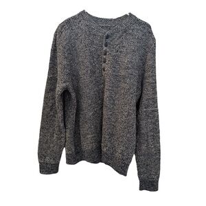 L.L. Bean Signature Marled Cotton Henley Sweater Cream Navy, Size L